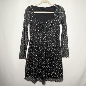 Divided Womens Black Y2K 90s Witchy Grunge Floral Sheer Babydoll Dress M